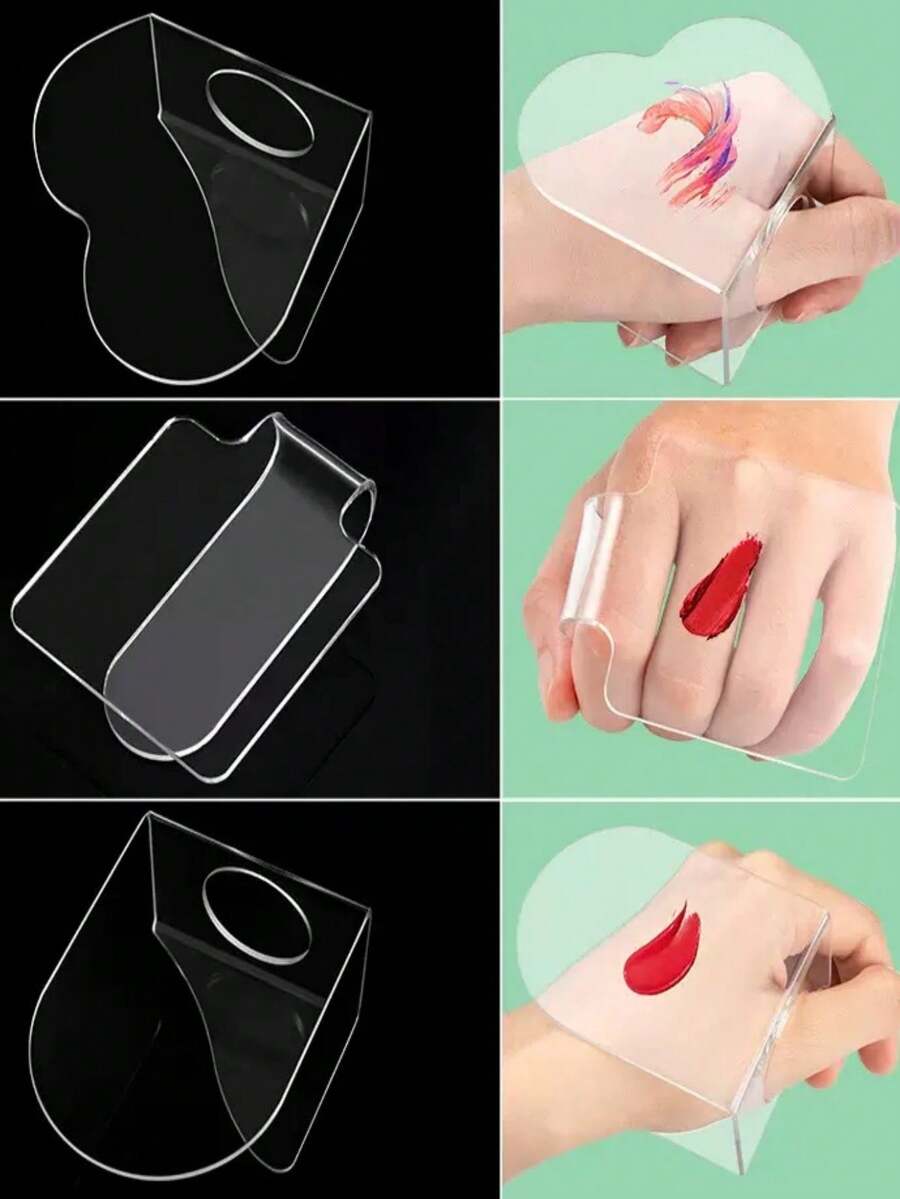 3pcs/2pcs/1pc Acrylic Nail Art Hand Color Palette. Curved Thumb Design. Fine Craftsmanship. Smooth Surface. Suitable For Hand Painting, Nail Painting And Mixed Color Mixing - View 1