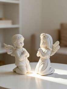 Resin Praying Angel Sculpture - White Little Angel Statue, Suitable For Religious Home Decor, Wedding, Baptism And Memorial Gifts. This Exquisite Kneeling Angel Sculpture, With Delicate Wings And Expression, Adds A And Spiritual Atmosphere To Your Living Room, Bedroom Or Altar. As A Timeless Accent For Bookshelves, Mantels Or Entryways, It Can Create A Peaceful Ambiance For Any Space. - B - View 4