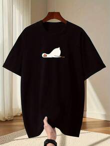 Oversized Men's T-Shirt, 100% Cotton, "Loose Summer T-Shirt With Cute Goose Pattern Print - Unisex Casual Comfort Style", Extra Large Size. - 灰色 - 查看 6