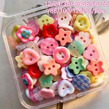 12/24/38/46/56/66/76/88/100/120 cái/hộp cúc nhựa resin nhiều hình trái tim hoa sao bướm, nhiều màu, nhiều kiểu, cúc trang trí may lên quần áo DIY thủ công - Nhiều kiểu dáng - Xem 2