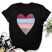 Suministro a largo plazo de ropa de mujer al por mayor para comercio transfronterizo europeo y americano, camisetas de manga corta de talla grande con cuello redondo en forma de corazón, sen - Negro - Ver 11