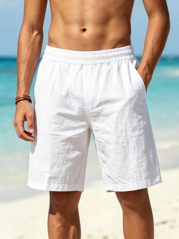 Linen Texture Shorts For Boys And Teens, Summer Linen Texture Pants For Boys And Teens | Casual American Sports Shorts | Comfortable Fabric Material | Straight And Casual Cut | Elastic Cut Design With Zipper, Suitable For Different Body Types | Suitable For Active Use, Vacation, Spring/Summer Travel And Daily Commute | Breathable And Not Stuffy