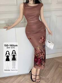 Petite Vestido largo casual minimalista con estampado floral para mujer - Multicolor - Ver 1