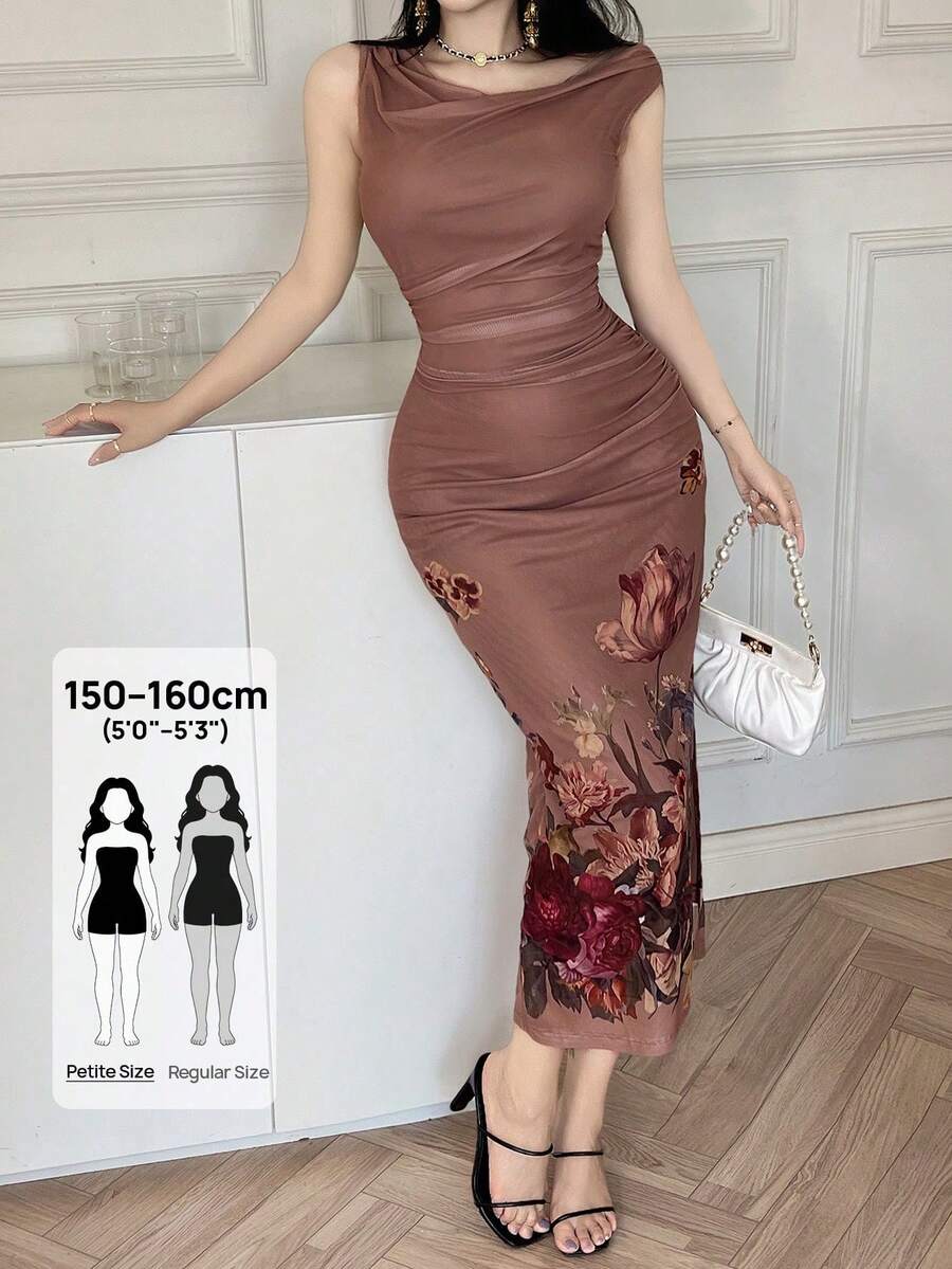 Petite Vestido largo casual minimalista con estampado floral para mujer - Multicolor - Ver 1