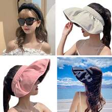 1PC Women's Foldable Wide Brim Sun Hat, UV Protection Beach Hat For Summer - Shell Cap [Black Vinyl] - View 10