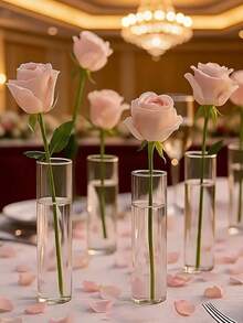 5pcs Transparent Cylindrical Vases, Suitable For Fresh Flowers, Modern Desktop Decor, Home And Wedding Decoration, Shatter-Resistant Round Vases, Perfect For Floral Arrangements And Minimalist Style | Table Centerpiece Decor | Wedding Table Setting - Transparent - View 1