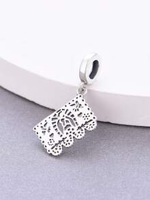 HuooNew 1pc S925 Sterling Silver Mexican Paper-Cut Style Hollow Pendant, Folk Style Angel Bird Floral Pattern Lace Beaded DIY Bracelet Accessory - Silver - View 3