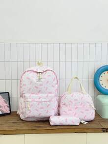 1 Set Back To School Backpack Set - College Style Bow/Floral Pattern Backpack, Includes Backpack, Lunch Bag And Pencil Case, Large Capacity With Laptop Compartment, Adjustable Shoulder Straps And Multiple Pockets, High Capacity School Backpack Set, Multi-Functional Daypack Set, Suitable For Girls/College Students/Graduate Students Daily Use/Vacation/Travel/Back To School - Multicolor - View 15