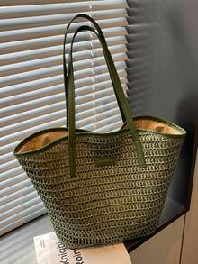 Bolso de hombro minimalista de gran capacidad Bolso tote Bolso de hombro arcoíris - Verde - Ver 7