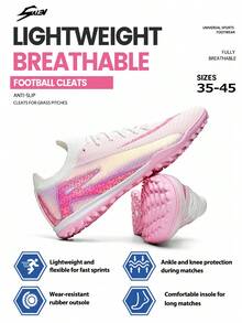 Men's Reinforced Anti-Collision Toe Cap TF Turf Football Shoes, Unisex, Hard Toe Protection Front, Durable Multi-Directional TF Small Rubber Stud Sole, Soft Plush Cushioning Breathable Upper, Adult Competitive Football Shoes For Rough Turf - Pink - View 4
