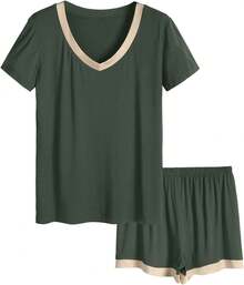 Latuza - Conjunto de Pijama de Manga Corta con Cuello en V para Mujer - Violeta - Ver 12