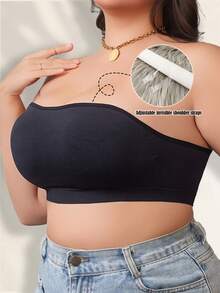 2pcs Plus Size Women Strapless Bra, Side Buckle Adjustable Invisible Shoulder Strap Wireless High Elastic Full Coverage Everyday Bra - Multicolor - View 4