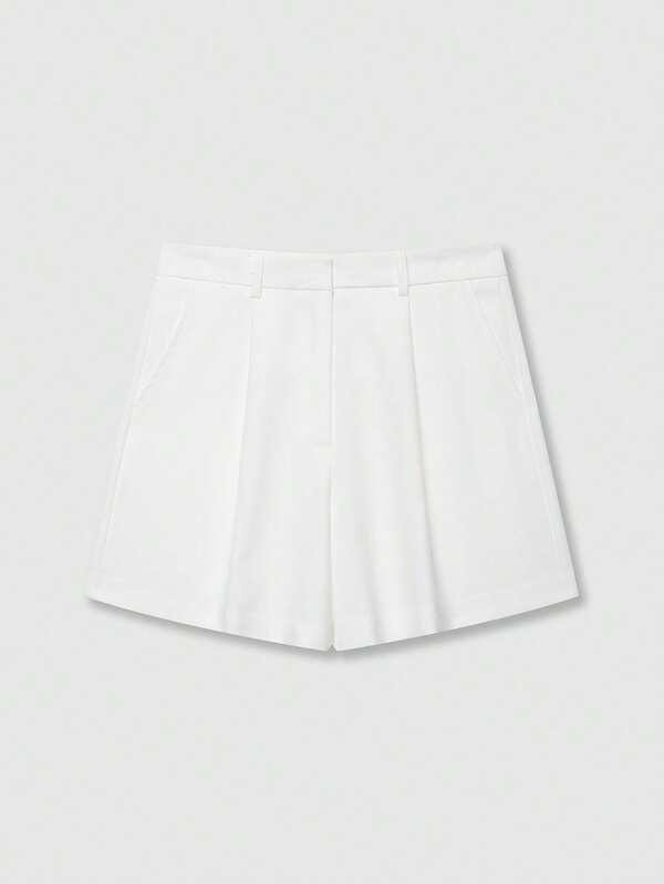 Women's High Waist Loose Solid Color Pleated Casual Blazer Shorts