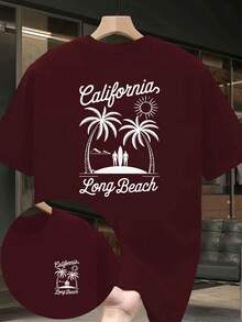 Camiseta de hombre con estampado de palmeras de Long Beach, California, diseño de doble cara, top de manga corta personalizado para uso casual por parte de entusiastas de las vacaciones y el - Negro - Ver 7