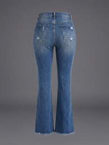New Women's Washed Distressed Casual Versatile Frayed Hem Jeans - Dark Wash - View 4