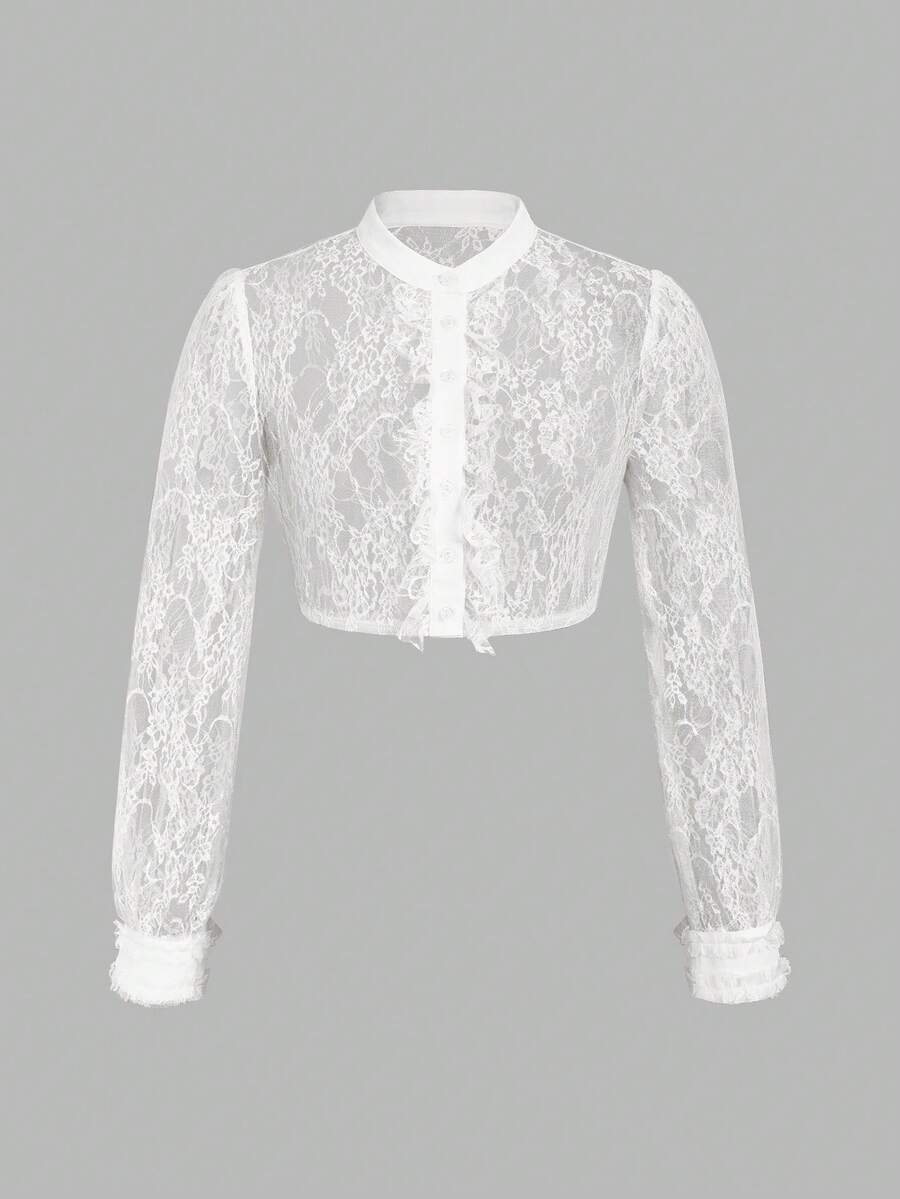 ii German Munich Beer Festival Vintage Lace Cropped Top White Fall - White - View 1