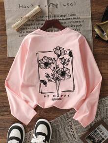 Tween Girl 1pc Printed Long Sleeve T-Shirt, Suitable For Girls' Autumn/Winter Top, Young Student Children's Clothing, Suitable For Outerwear And Layering - Pink - View 4