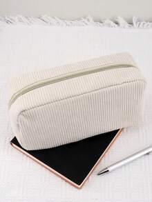 1/2 piezas Estuche de lápices de gran capacidad de terciopelo con cremallera dorada, bolsa de almacenamiento de artículos de papelería de unicolor estético, soporte portátil multifuncional para bolígrafos, suministros escolares para estudiantes, organizador duradero de oficina, viaje y maquillaje,Vuelta a la escuela - albaricoque - Ver 7