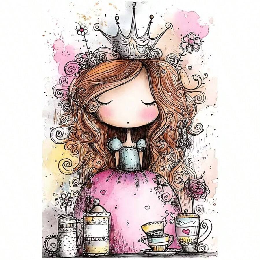 1pc [30*40cm/11.8*15.7in]5D Acrylic Diamond Painting Kit, Cartoon Princess Pattern, Suitable For Adult Beginners DIY Mosaic Diamond Art, Full Drill Handmade Self-Design DIY Diamond Painting, Applicable For Living Room, Bedroom, Office Wall Decoration Hanging Painting, Surprise Home Decor Gift For Family And Friends, Unframed - No Frame - View 1