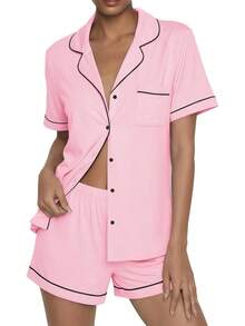 - Conjunto de pijama de verano con botones, 2 piezas, de manga corta, para dormir, S-XXL - Negro con elefante - Ver 9