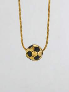 1pc Exquisite Fashion Hip-Hop Style Gold & Silver 3D Football Pendant Stainless Steel Necklace, Gold & Silver Exquisite Snake Chain Sports Jewelry, Suitable For Women Daily Wear, Perfect Gift For Football Lovers - Multicolor - View 6