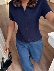 DEEKA Cardigan Rajut Kerah Motif Hewan Gaya Eropa dan Amerika Terbaru untuk Wanita Musim Gugur/Dingin Musim Panas - Angkatan laut - View 4