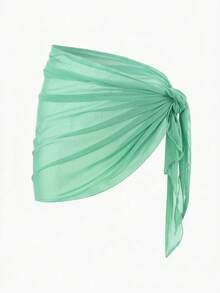 Solid Color Mesh Swim Basics Skirt For Beach And Resort, Ideal For Summer Beach Vacations. XUQA - Mint Green - View 1