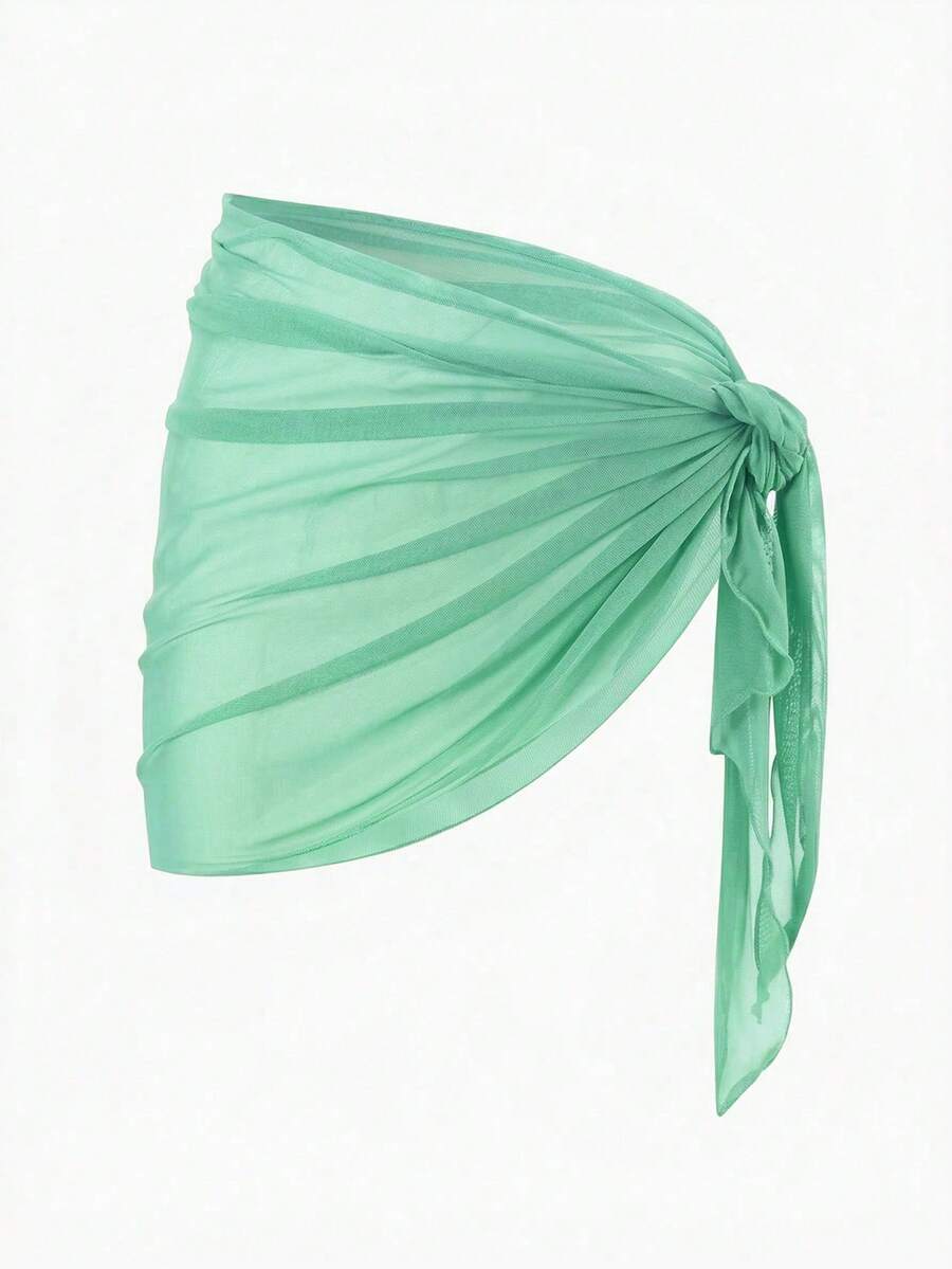 Solid Color Mesh Swim Basics Skirt For Beach And Resort, Ideal For Summer Beach Vacations. XUQA - Mint Green - View 1