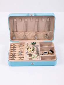1/5 piezas Caja de almacenamiento de joyas de cuero PU, organizador de joyas portátil para viajes, contenedor de almacenamiento de tocador, caja de exhibición de joyas de múltiples compartimentos, caja de almacenamiento de joyas multifuncional, caja de almacenamiento a prueba de polvo, caja de almacenamiento de regalos, caja de joyas, tapa abatible simple, gran capacidad, adecuada para almacenar anillos, collares, aretes, vuelta a la escuela - Multicolor - Ver 10