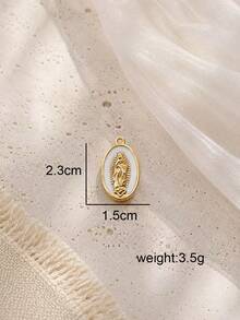 2/3/5pcs Stainless Steel 18K Gold Plated Oil-Drip Vintage Virgin Mary Pendant Set, Retro Fashion Exquisite Versatile Pendant Charm, Handmade Clavicle Chain, Mini Earrings, Daily Commute, Worship Wear Accessories - Yellow Gold - View 3