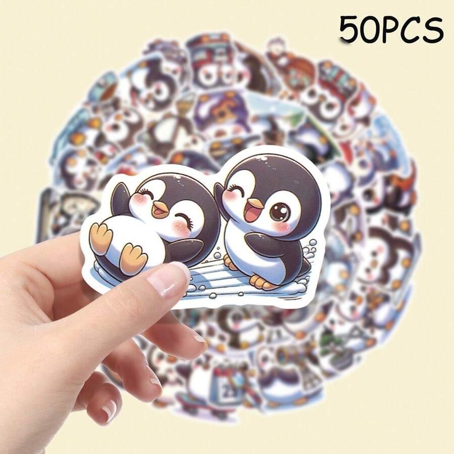 50pcs Cute Penguin Cartoon Stickers/Vinyl Material/Suitable For Car Decals/Bumper Stickers/Laptop Stickers/Can Be Used As Party Gifts And Rewards To Share With Friends - Multicolor - View 1