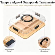 Tábua de Frios de Bambu com Tampa e Alça, Bandeja de Queijos Portátil, Perfeita para Acampamentos e Festas com Buffet Frio - Cor natural - Visão 9