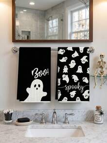 2 Stück Halloween Servietten, Küchentücher mit Geistermuster, Küchentuch-Set, Frottee, Halloween Dekoration, Halloween Party Deko, Halloween Süßigkeiten oder Trick Deko, fröhliche Halloween Dekoration, Küchenutensilien, Reinigungsbedarf, Küchenartikel, Küchenorganisation - mehrfarbig - Übersicht 8