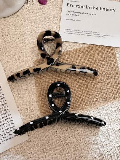 2pcs/1pc Women's Leopard Print & Black Polka Dot U-Shaped Hair Claw Clip, Elegant Versatile Large Shark Clip For Back Of Head, Fashionable Minimalist Solid Color Hair Grab, Suitable For Daily, Casual, Party, Beach, Vacation, Hairstyle Design, Face Washing/Hair Washing, Makeup, Clothing Accessory, Spring Hair Claw, Summer Hair Claw, Autumn Hair Accessory, Winter Hair Claw