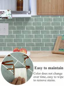 Self-Adhesive 2D Brick Texture Wall Panels, Removable Waterproof Oil-Proof Tile Decals For Kitchen & Bathroom, Festival Spring Home Decor Murals, Vinyl Stickers, Birthday & Graduation Gifts - Green Alien - View 7