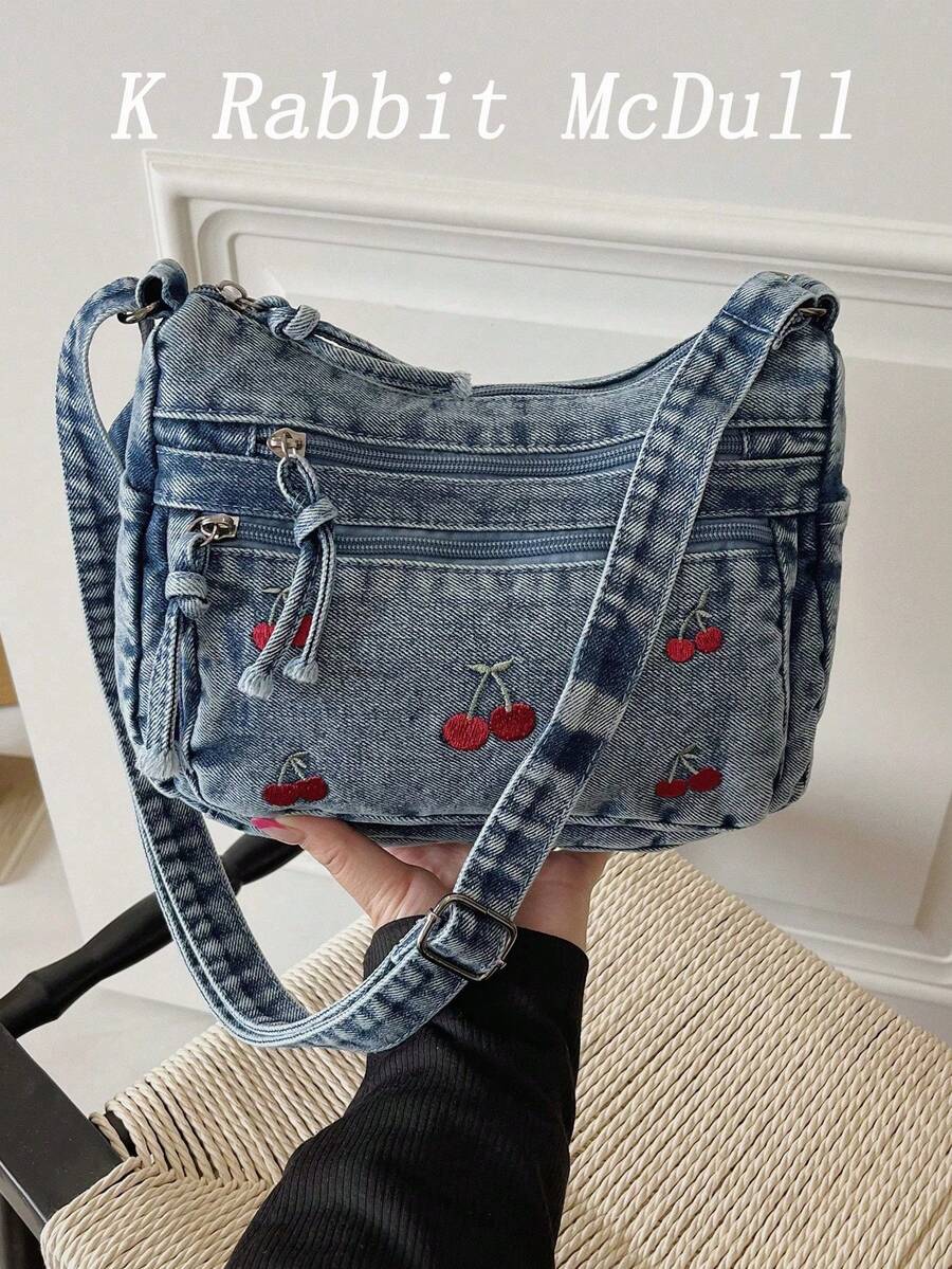New Chic Casual Shoulder Bag Made Of Soft, Multi-Layered Denim With Multiple Pockets, Versatile, Suitable For Work, Shopping And Travel. - Purple - View 1