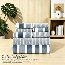 8pcs Striped Soft Absorbent Quick-Dry Bathroom Towel Set, Towel Set - Multicolor - View 2