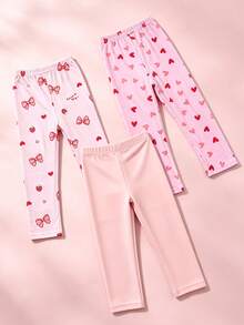3 piezas de mallas para niñas con estampado de corazón, lazo y fresa, de seda de leche, elásticas, amigables con la piel, transpirables y de ajuste ceñido, dulces y lindas para uso diario casual infantil - Multicolor - Ver 4