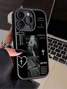 1pc Black Heart Cross Redemption Minimalist Personalized TPU Shockproof Full Coverage Phone Case Compatible With Apple 17 16 15 14 13 12 11 Pro Max Air And Series - Multicolor - View 3