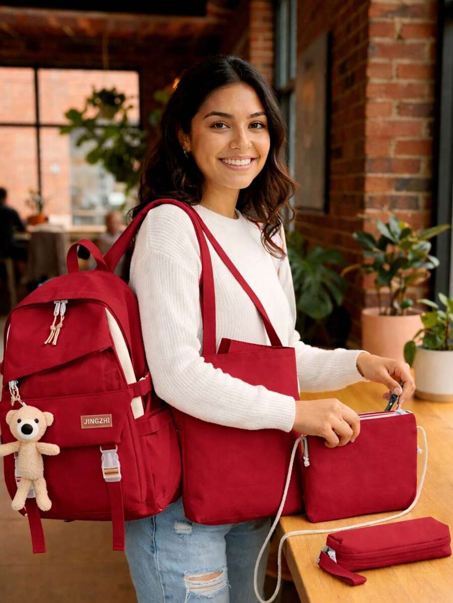 Shendy Vendy Backpack With Large Capacity, 5-Piece Set Fashionable Cool Youth Backpack Pencil Case Laptop School Student - MOD100 紅色 - 查看 1
