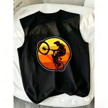 Alta Transpirabilidad, Camiseta Sin Mangas, Hombre, Secado Rápido, Ciclismo, Diseño Gráfico de Atardecer - Negro - Ver 1