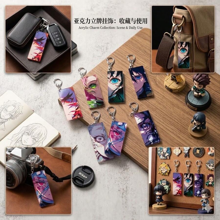 1pc Cute Anime Style 6cm Acrylic Keychain, Lightweight Key Ring Pendant Gift, Suitable For Fans - Multicolor - View 1