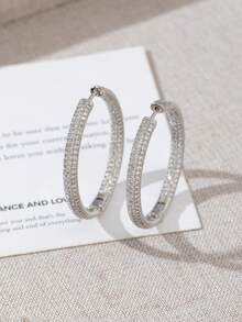 2pcs High-Quality Rhinestone Hoop Earrings, Minimalist Chic Luxury Earrings, Elegant Earrings - Silver - View 16