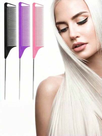 Rat Tail Steel Pin Hair Parting Comb Set, Anti-Static Highlight Sectioning Combination Kit For Hair Styling, Salon-Grade Fine Teeth Comb For Weaving, Braiding & Dyeing, Portable Hairdressing Tool Daily Home & Professional Use Accessories.