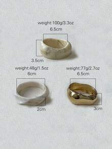 3 Piecesunique Open Bangle, Gold Bangle, Resin Bangle, Wide Bangle, Large Chunky Bangle, Bangle Set, Luxurious Elegant Style, Suitable For Women - Multicolor - View 6