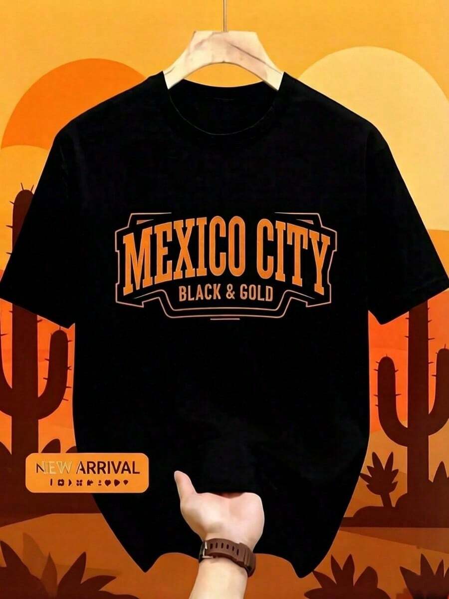 Camiseta informal para hombre, diseño cómodo, cuello redondo, manga corta, ideal para primavera/verano y adecuada para cualquier ocasión. - Negro - Ver 1