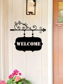 Artistic Font Metal WELCOME Welcome Sign Wall Hanging, Indoor/Outdoor Universal Iron Art Decorative Hanging Plaque, Home Living Room Kitchen Office Yard Garden Outdoor Wall Decor - Multicolor - View 3