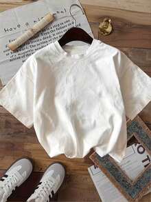 Camiseta de verano estampada de manga corta para mujer, top para mujer, tejido de algodón puro, corte regular.blusas para mujer playeras de mujer blusas casuales para dama conjuntos de mujer - Blanco - Ver 2