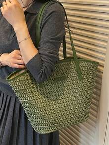 Bolso de hombro minimalista de gran capacidad Bolso tote Bolso de hombro arcoíris - Verde - Ver 4