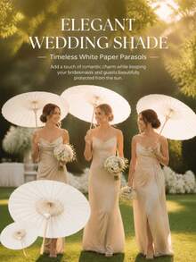 6/1pc Vintage White Paper Umbrella – 39.98cm, Foldable And Portable, Perfect For Weddings, Festivals And Home Decor, Sun Protection, Artistic Design, Photography Parasol - Creamy White - View 4